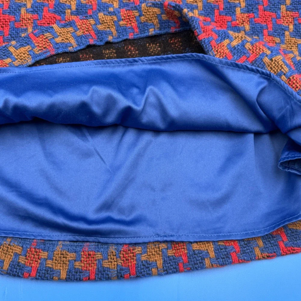 Boden Houndstooth Wool Blend A-Line Skirt Size US 6 UK‎ 10 Red Blue Gold